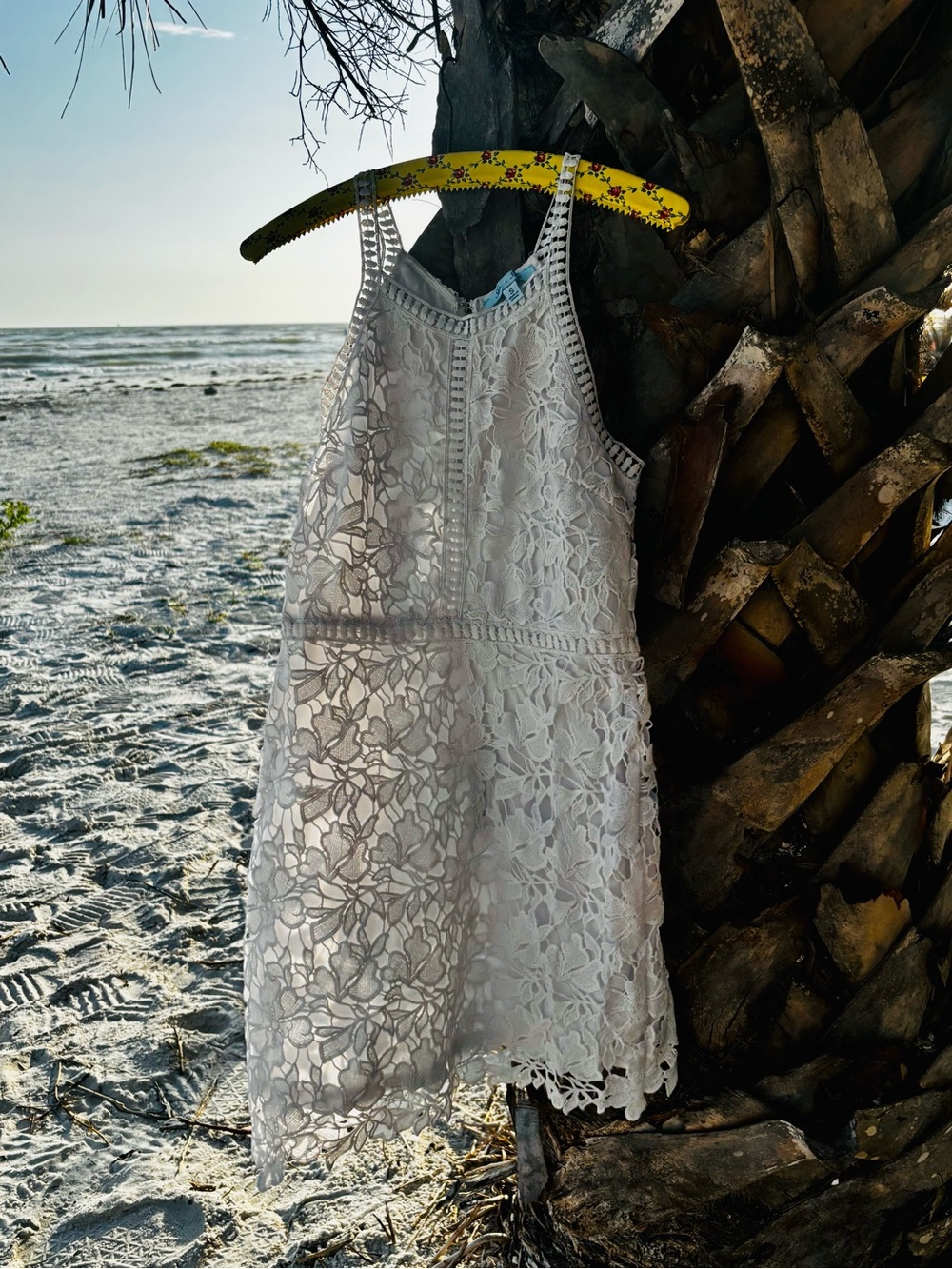 She and Sky White Lace Sundress - Lightweight Floral Overlay